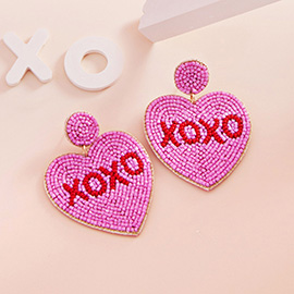 Felt Back XOXO Message Heart Dangle Beaded Earrings