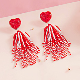 Heart Seed Beaded Tassel Dangle Earrings
