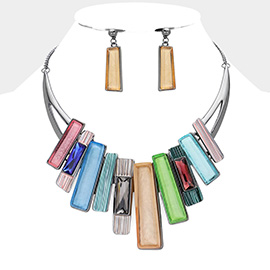 Rectangle Stone Pointed Colored Metal Necklace