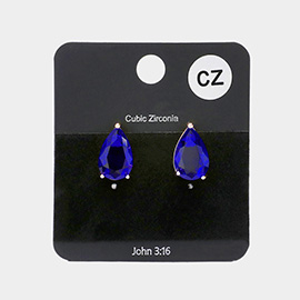Teardrop CZ Stone Stud Earrings