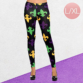 Mardi Gras Fleur de Lis Printed Leggings