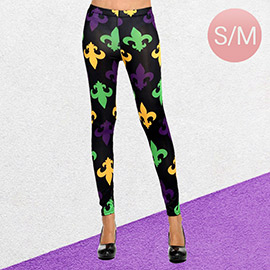 Mardi Gras Fleur de Lis Printed Leggings