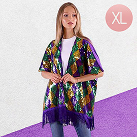 Mardi Gras Sequin Tassel Kimono Poncho