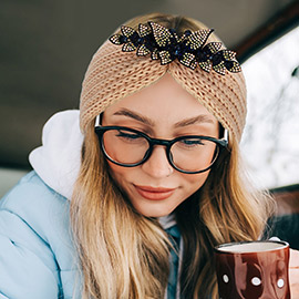 Rhinestone Butterfly Bling Pointed Knit Earmuff Headband