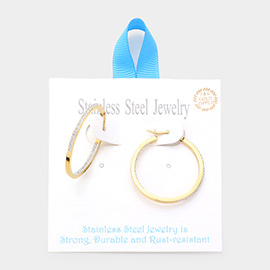18K Gold Dipped Stainless Steel 1.25 Inch Inside Out Rhinestone Hoop Pin Catch Earrings