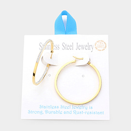 18K Gold Dipped Stainless Steel 1.7 Inch Inside Out Rhinestone Hoop Pin Catch Earrings
