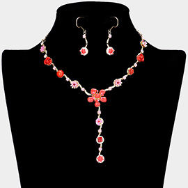 Enamel Flower Stone Embellished Y Choker Necklace