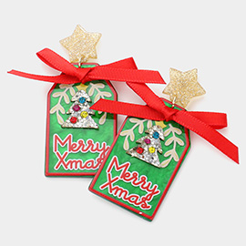 Merry Xmas Message Christmas Tree Ribbon Resin Dangle Earrings