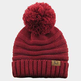 Cable Knit Ribbed Chunk Pom Pom Beanie Hat