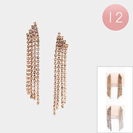 12Pairs - Crystal Rhinestone Pave Fringe Earrings