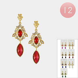 12PCS - Marquise Stone Accented Dangle Earrings