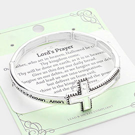 Lord's Prayer Message Open Cross Metal Stretch Bracelet