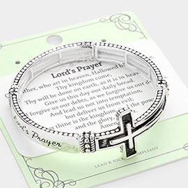 Lord's Prayer Message Cross Metal Bracelet