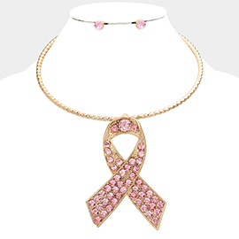 Pink Ribbon Pendant Choker Necklace