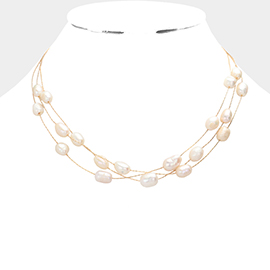 Pearl Station Triple Layered Necklace