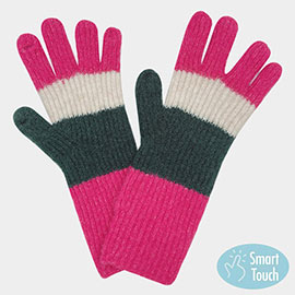 Fuzzy Contrast Stripe Long Smart Touch Gloves