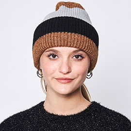 Striped Ribbed Beanie Hat