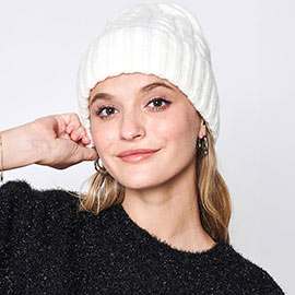 Solid Cable Knit Beanie Hat