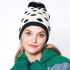 Polka Dot Pom Pom Beanie Hat