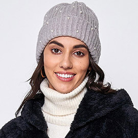 Knitted Pearl Beanie Hat