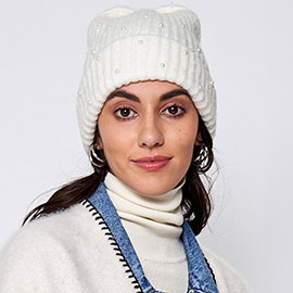 Knitted Pearl Beanie Hat