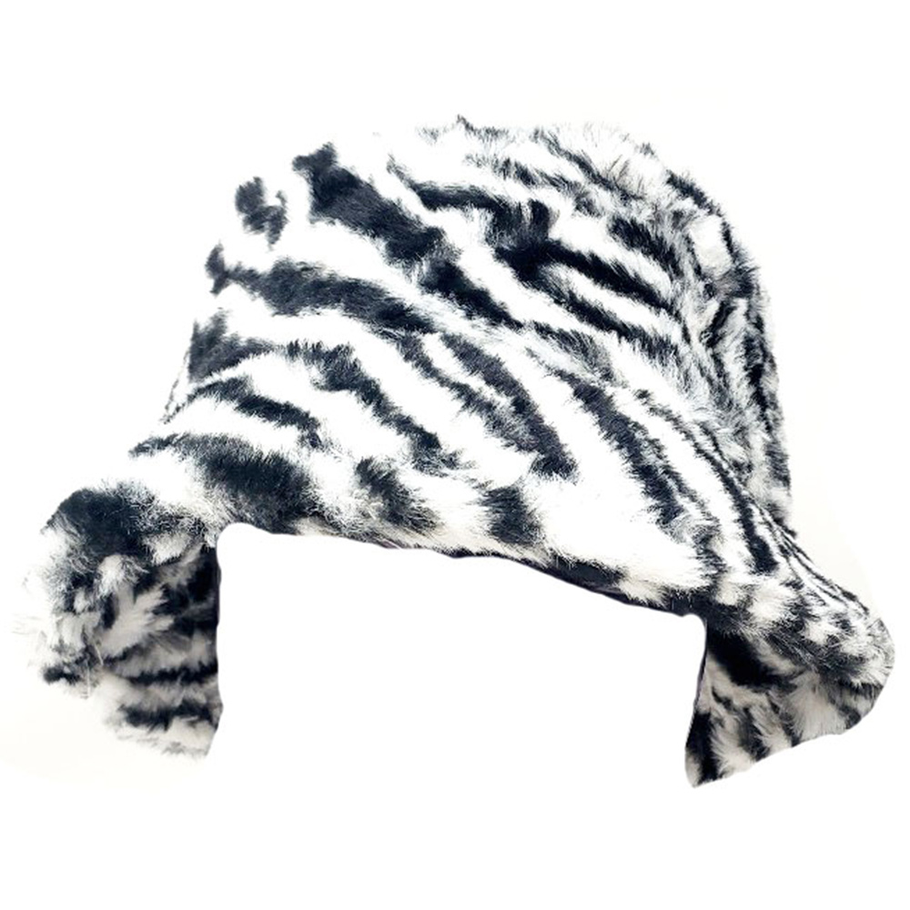 Zebra Print Faux Fur Bucket Hat