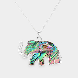 Abalone Embossed Metal Elephant Pendant Necklace
