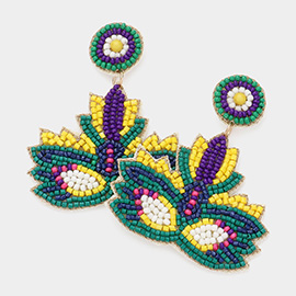 Felt Back Seed Beaded Mardi Gras Dangle Earrings