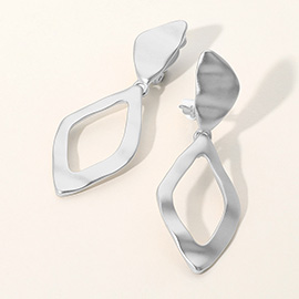 Hammered Metal Open Geometric Dangle Clip On Earrings