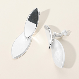 Brushed Metal Marquise Plate Link Clip On Earrings