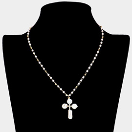 Mother Of Pearl Cross Pendant Necklace