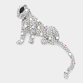 Stone Embellished Leopard Pin Brooch