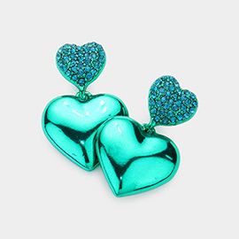Colored Metal Heart Dangle Earrings