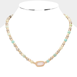 Natural Stone Beaded Hexagon Pendant Necklace