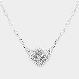 Pearl Quatrefoil Pendant Paper Clip Chain Necklace