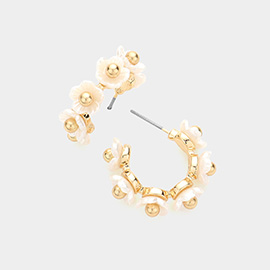 Pearl Flower Embellished Hoop Earrings