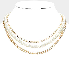 Pearl Metal Chain Layered Necklace