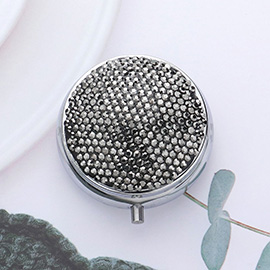 Bling Round Mirror Compact Pill Organizer Case