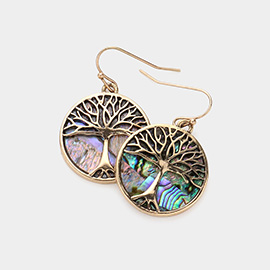 Abalone Tree Of Life Disc Dangle Earrings