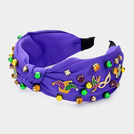 Mardi Gras Stone Fleur de Lis Knot Headband