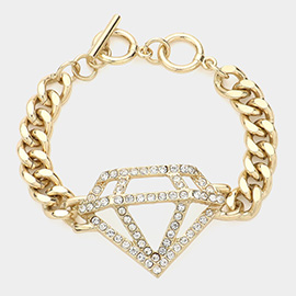 Diamond Shape Crystal Link Toggle Bracelet