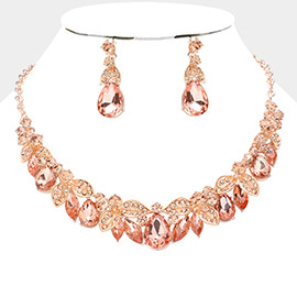Teardrop Marquise Leaf Glass Stone Evening Necklace