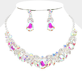 Teardrop Marquise Leaf Glass Stone Evening Necklace