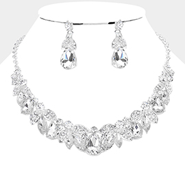 Teardrop Marquise Leaf Glass Stone Evening Necklace
