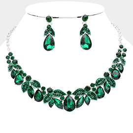 Teardrop Marquise Leaf Glass Stone Evening Necklace