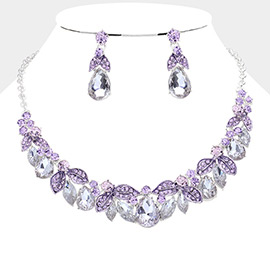 Teardrop Marquise Leaf Glass Stone Evening Necklace