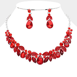 Teardrop Marquise Leaf Glass Stone Evening Necklace