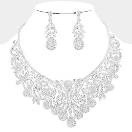 Teardrop Marquise Round Glass Stone Paved Evening Necklace