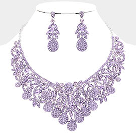 Teardrop Marquise Round Glass Stone Paved Evening Necklace