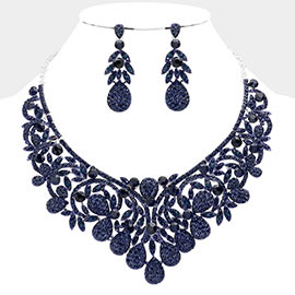 Teardrop Marquise Round Glass Stone Paved Evening Necklace